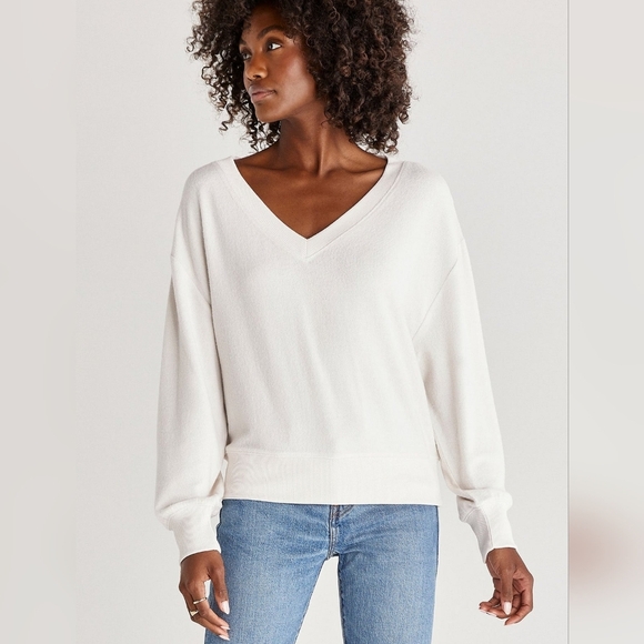 Anthropologie Z Supply Francis Marled v-neck long sleeve knit top Sand Size XL - Picture 1 of 10